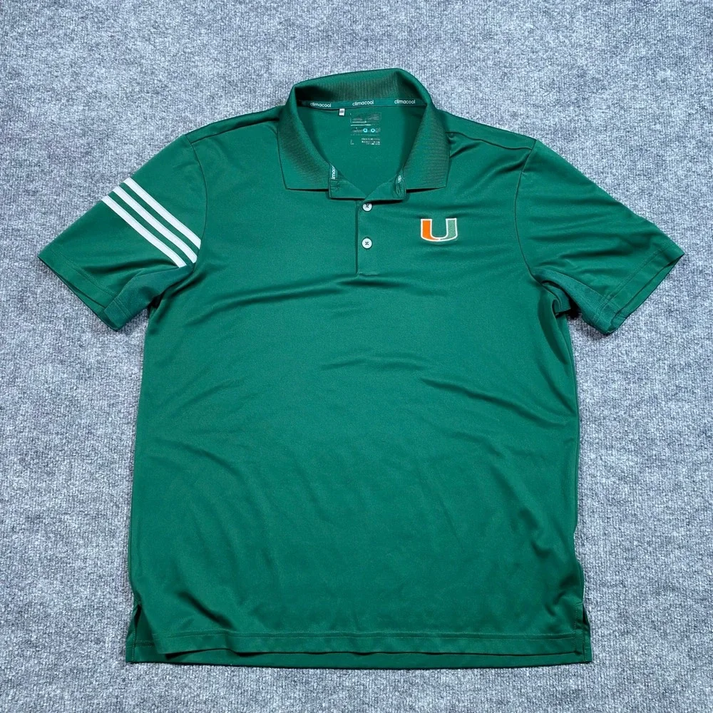 Adidas Mens Miami Hurricanes Climacool Polo Shirt Green Large‎ BC4779